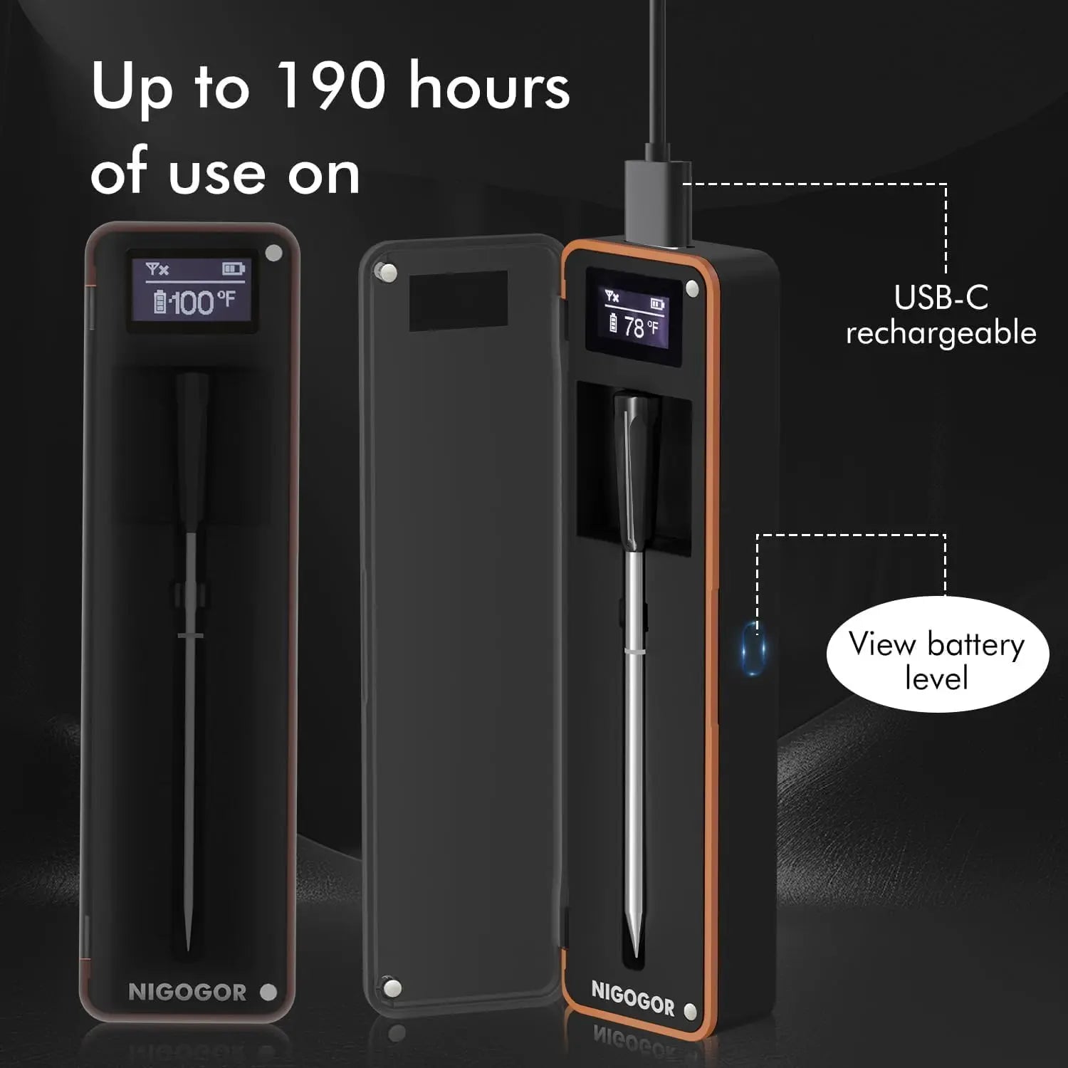 Wireless Meat Thermometer with Bluetooth, Dual Sensors for BBQ Grill Smoker, iOS Android App Monitoring