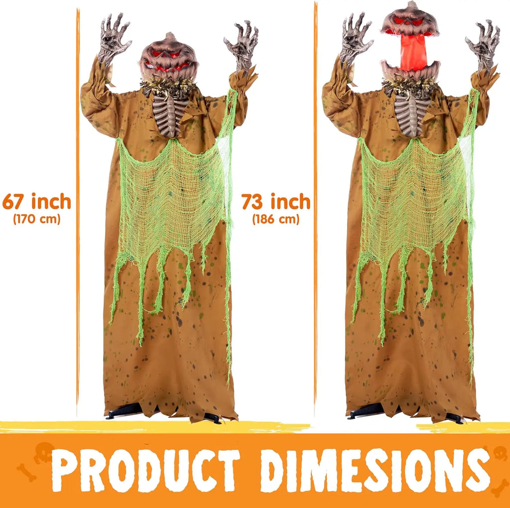 67" Halloween Animated Pumpkin Ghost Decorations Outdoor with Pop Up Head.
