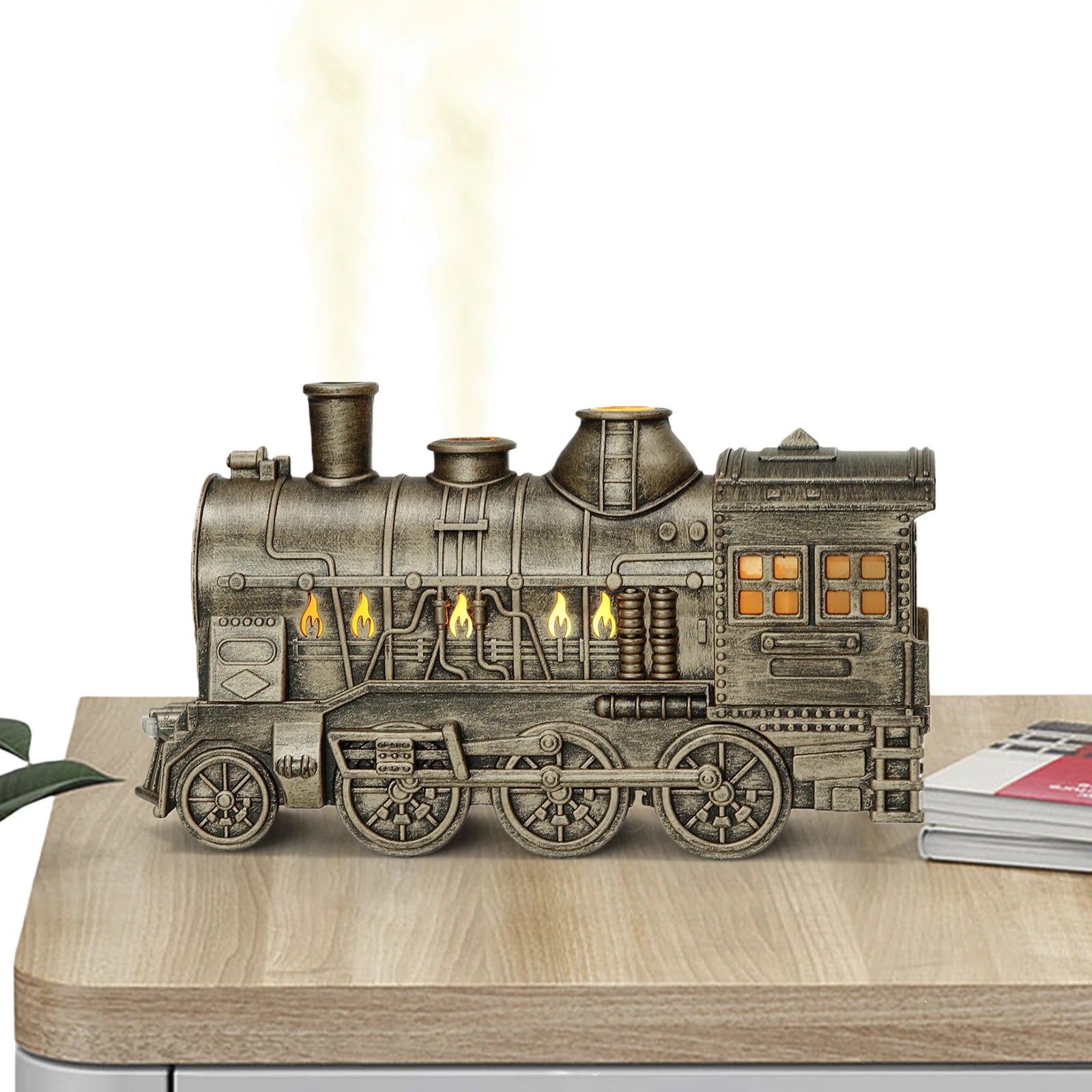 300ML Vintage Steam Train Air Diffuser Humidifier with 2-Color LED Light Cool Mist for Relaxation Home Decor.