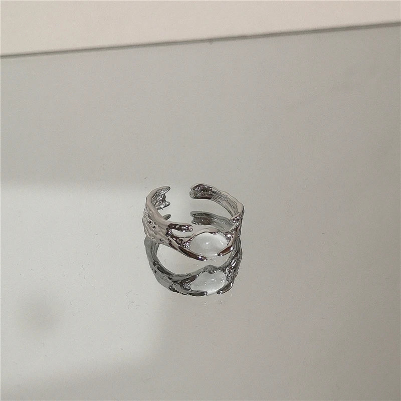 Punk Harajuku Goth Thorns Black Silver Color Irregular Heart Cross Open Ring.