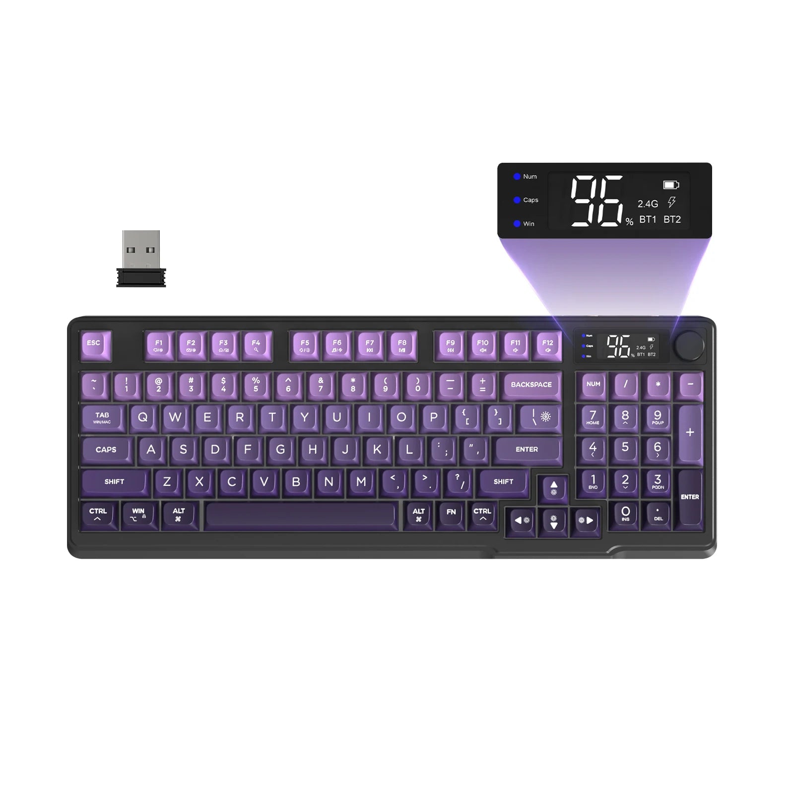 Wireless Gaming Keyboard with Display Screen & Knob, Bluetooth/2.4GHz Quiet Membrane Keyboard, 3000mAh Rechargeable