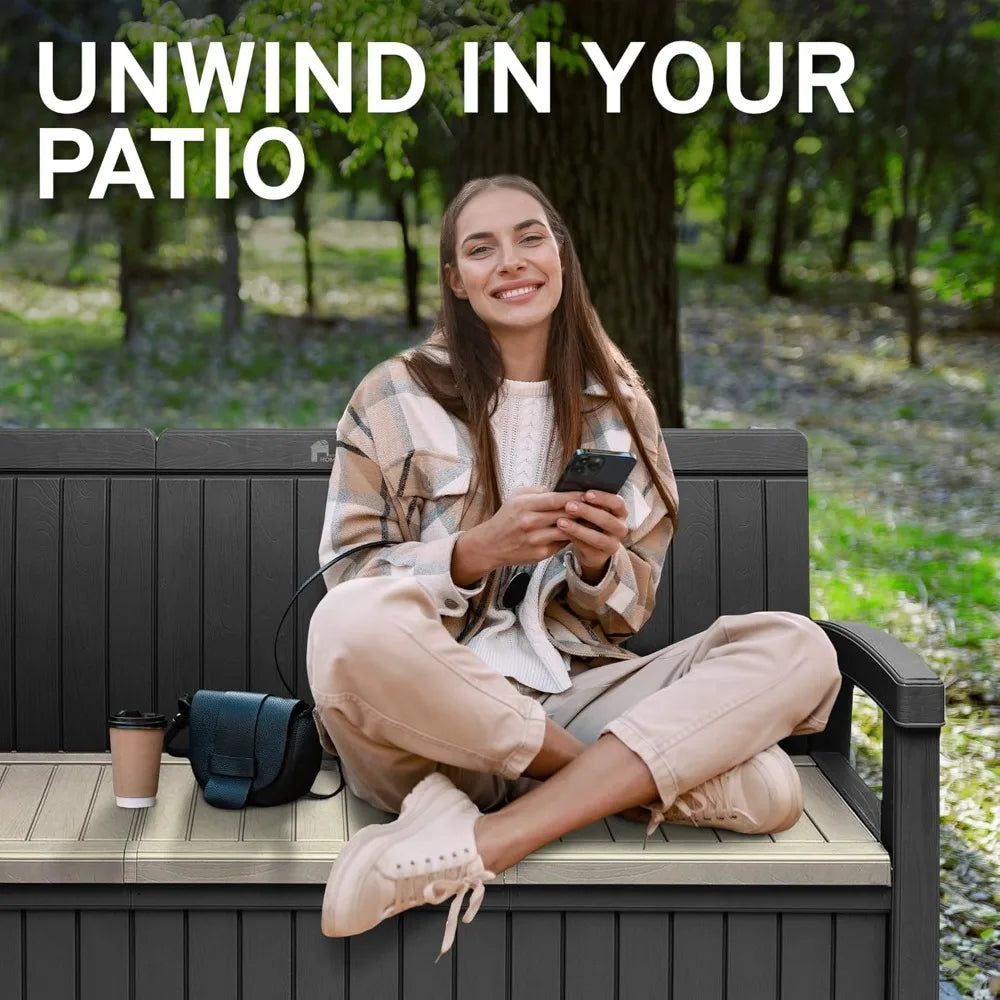 3 Seat Outdoor Storage Bench - 90 Gallon Capacity.