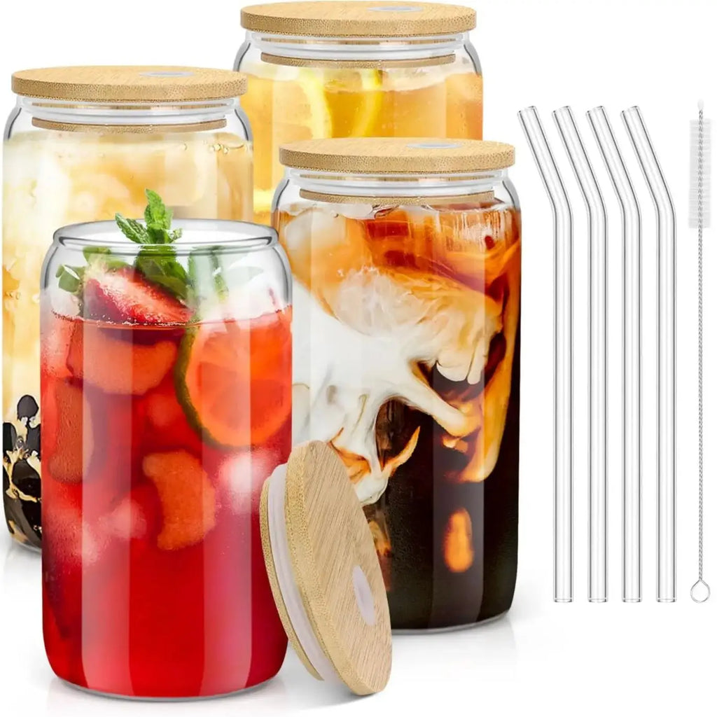 Drinking Glasses with Bamboo Lids.