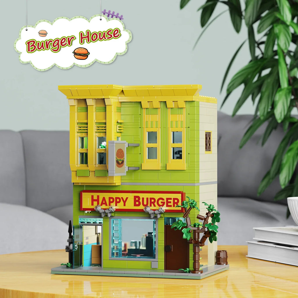 BuildMOC Burgers Store Building Block Set Ideas Bob Movie Street View Model Toys Children Gifts(1018PCS)