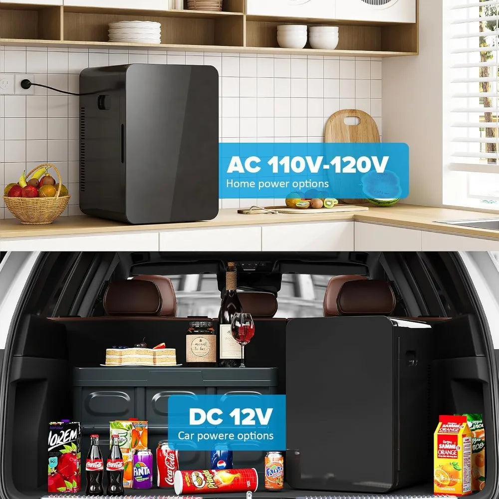 22L Mini Fridge for Bedroom, 12v DC Portable Cooler & Warmer, Mini Refrigerator with Glass Front, for Car Office Desk & D