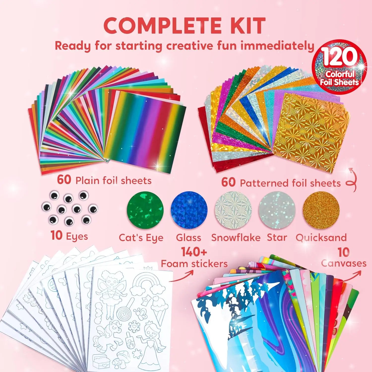 Foil Art Kit Arts & Crafts Supplies Mess Free Coloring Foil Foam Stickers Creative Travel Toys for Kid Birthday Gifts