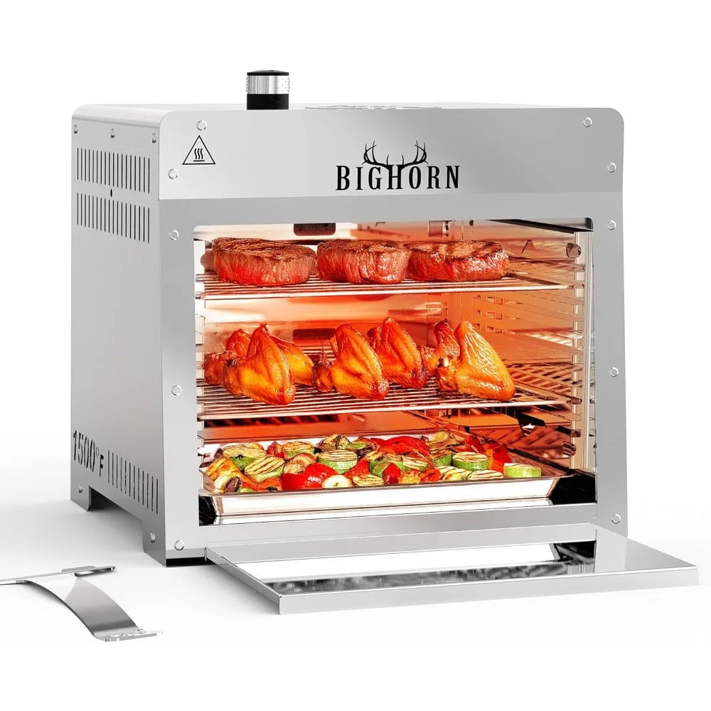 1500°F Small Infrared Propane Gas Grill – Portable Steak Broiler & Sear Station, Outdoor Salamander BBQ with Pizza Stone, Stain