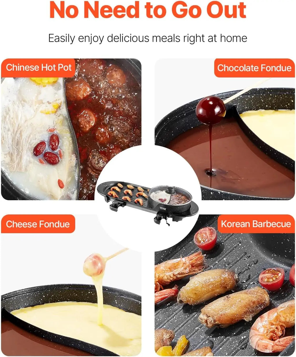 2-in-1 Electric Smokeless Grill and Hot Pot, 2200W Dual Control for Korean BBQ and Shabu Shabu, Non-stick Pan for Family Dining