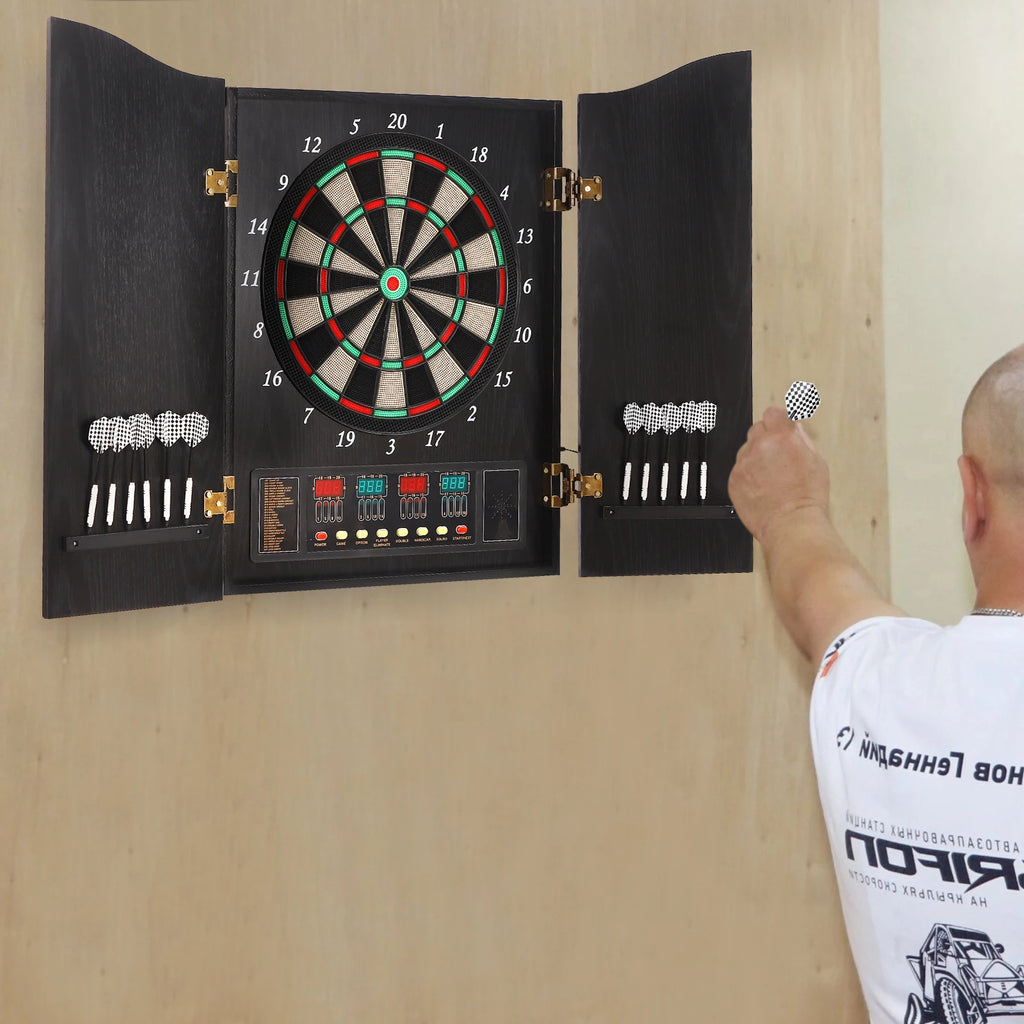 Electronic Dart Board Set with 4 LED Displays Voice Prompts 12 Darts for Home/Office/Party Game 16 Players & 243 Games CB05E