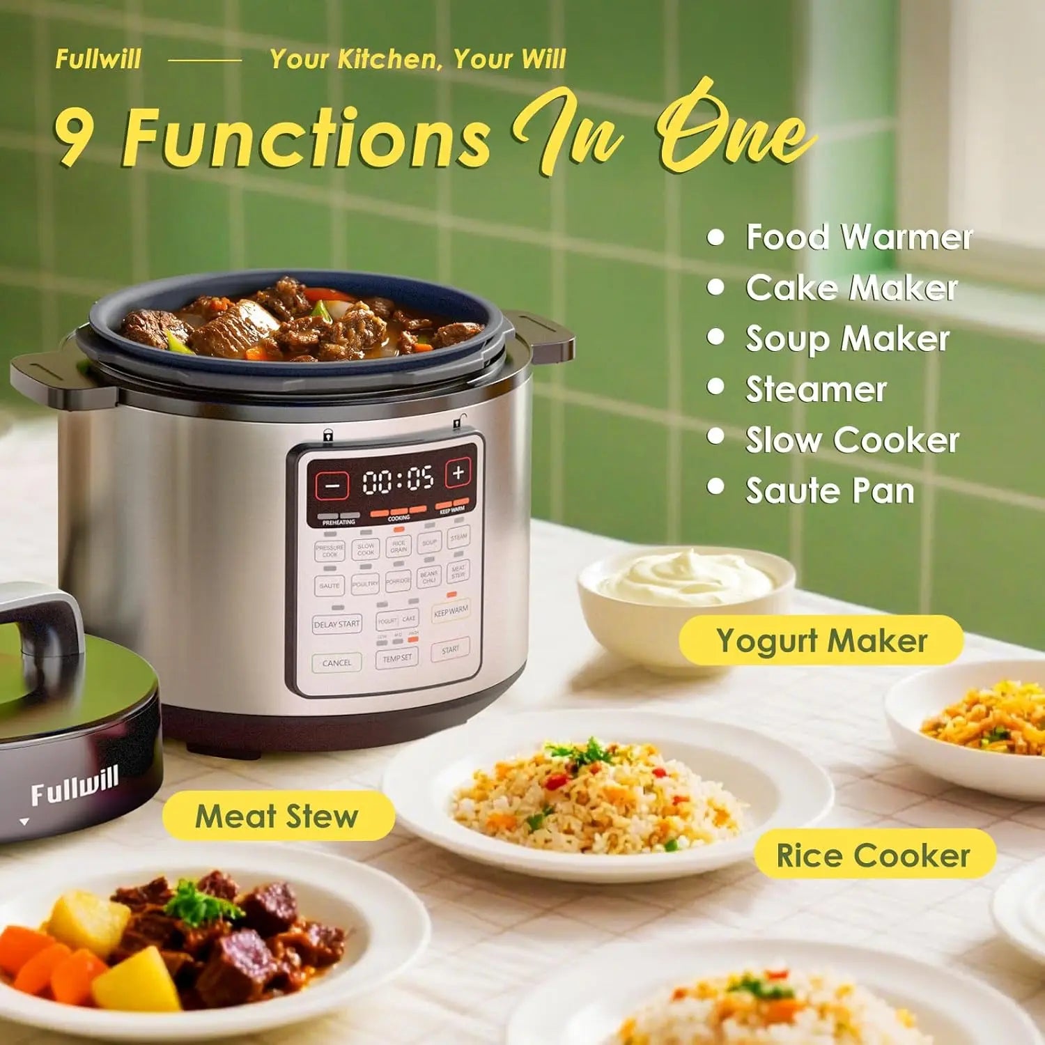 9-in-1 Electric Pressure Cooker, 12 Presets Multi Cooker, 6 Quart Nonstick Pot (2025 Upgraded)