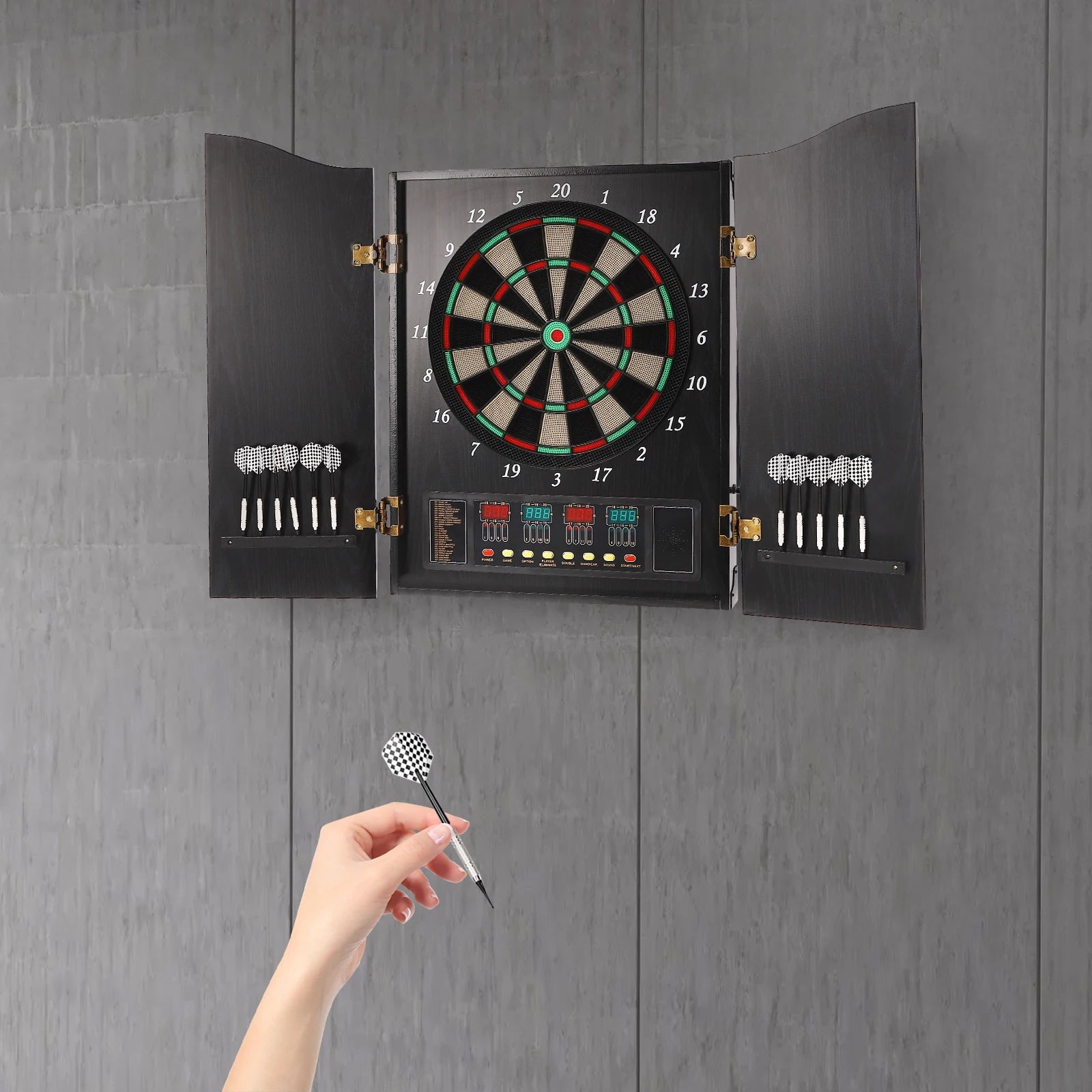 Electronic Dart Board Set with 4 LED Displays Voice Prompts 12 Darts for Home/Office/Party Game 16 Players & 243 Games CB05E