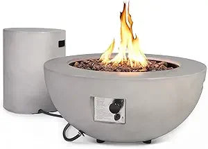 31.5 Inch Outdoor Propane Round Burner, 2 Pieces Concrete Fire Pit.