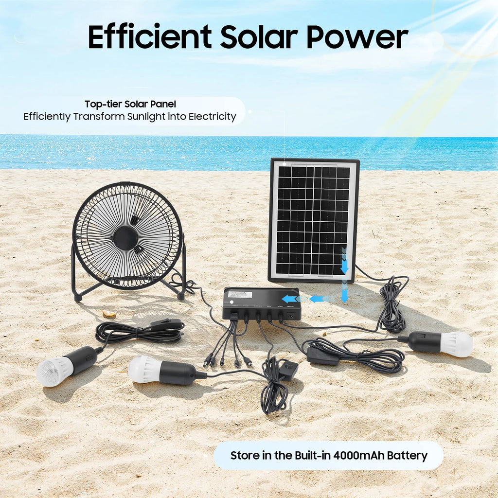 Solar Powered Fan with 3 Bulbs Air Extractor 110V Black Ventilator US Standard Freestanding for Small Greenhouses,Chicken Coops