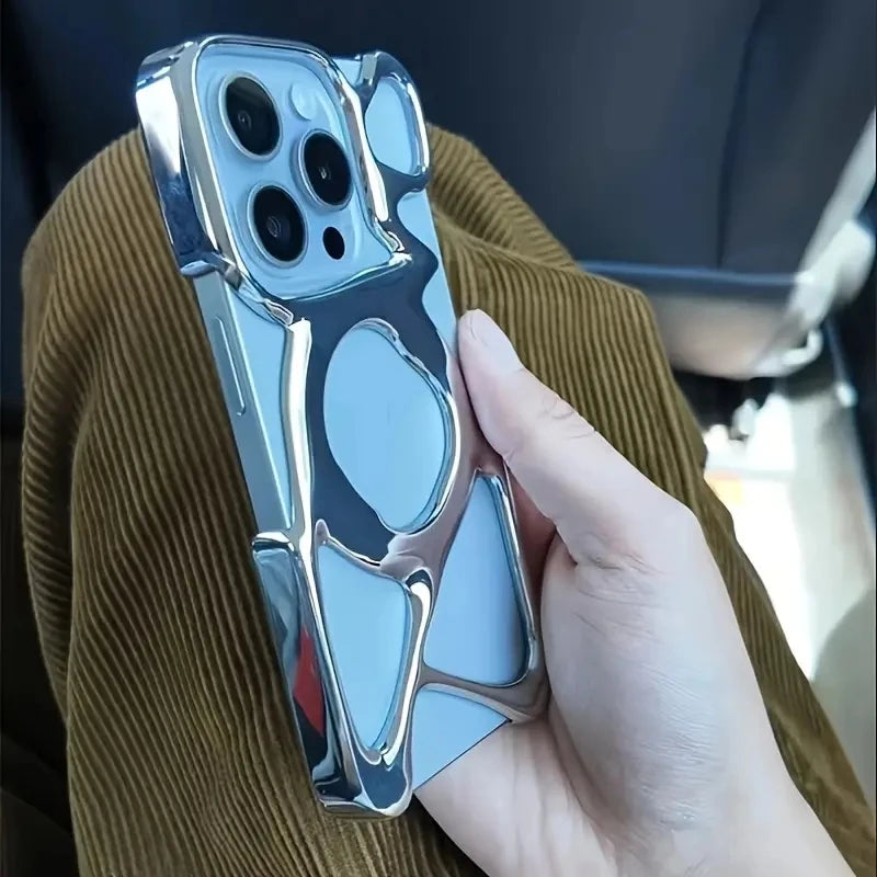 Hollow Electroplated Silver Magnetic Phone Case.