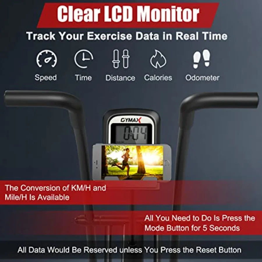 Fan Bike Air Resistance Upright Bike with LCD Monitor Phone Holder Builtin Wheels for Home Gym Cardio Training Workout Fitness