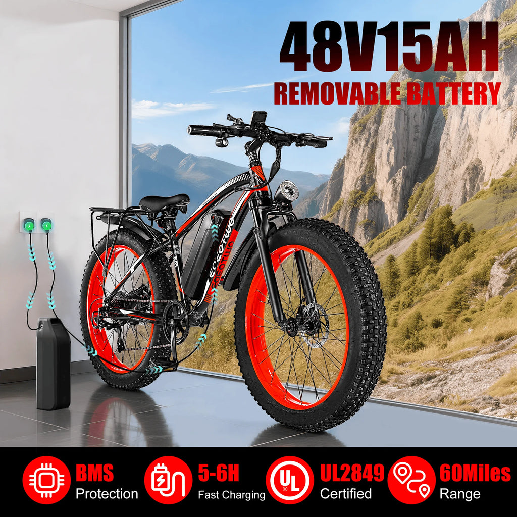 EOEOTWO E01 Electric Bike Adult 26" Fat Tire 1500W Peak Motor Electric Bicycle 34Mph Mountain E Bike 60Mile Range E Bike UL2849
