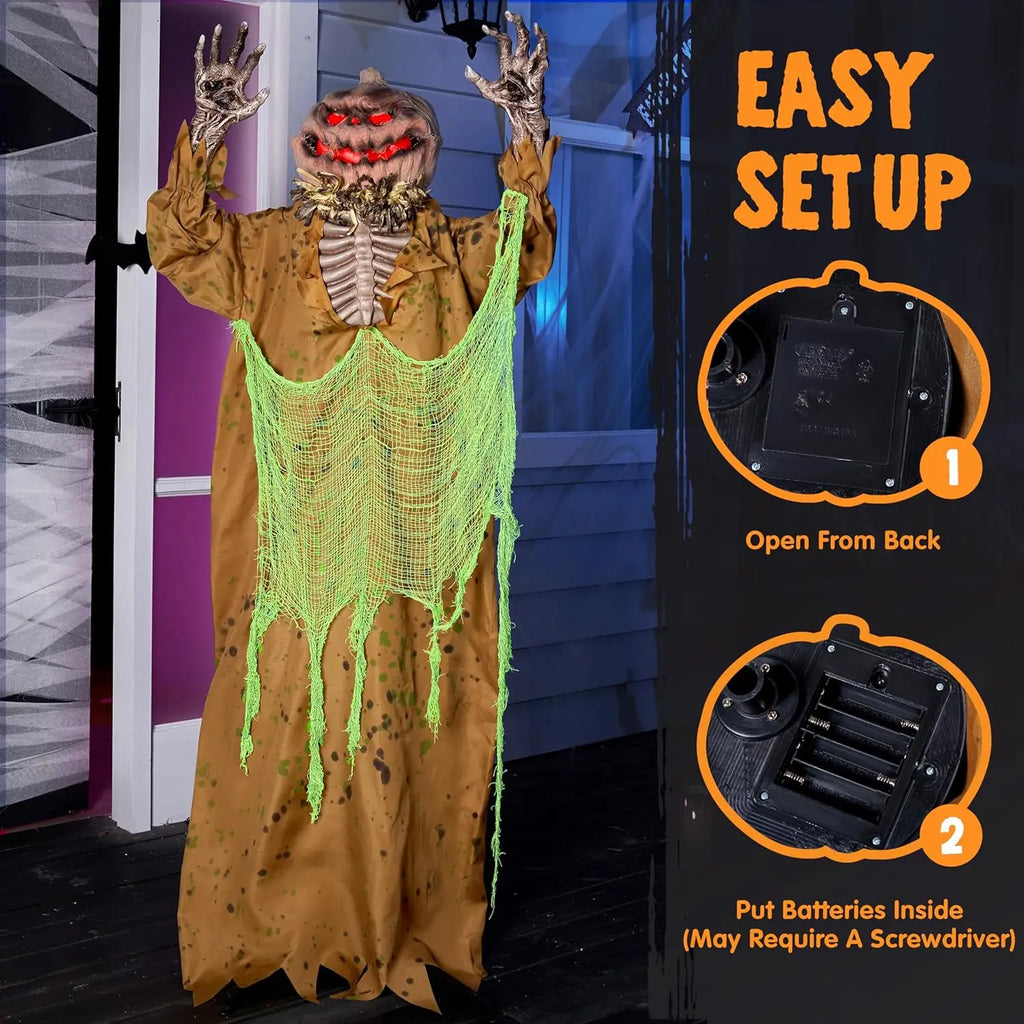 67" Halloween Animated Pumpkin Ghost Decorations Outdoor with Pop Up Head.