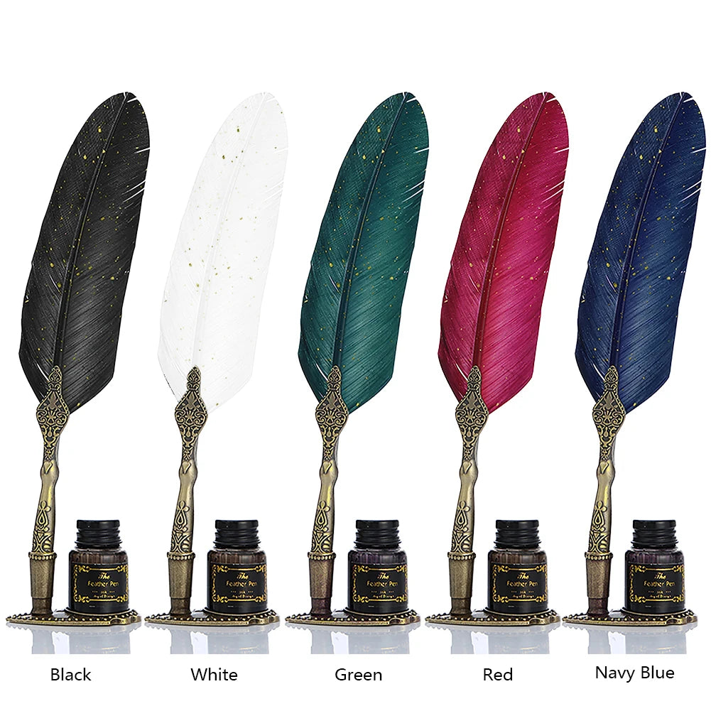 Retro Calligraphy Feather Dip Pen with 2 Nib Quill Fountain Writing Stationery