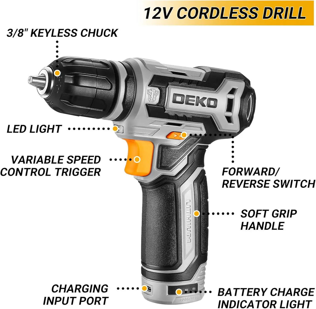 Mechanic Toolbox with 12V Power Cordless Drill Hand Repair Tools Sets Combo Kits Storage Organizer Drawer Case
