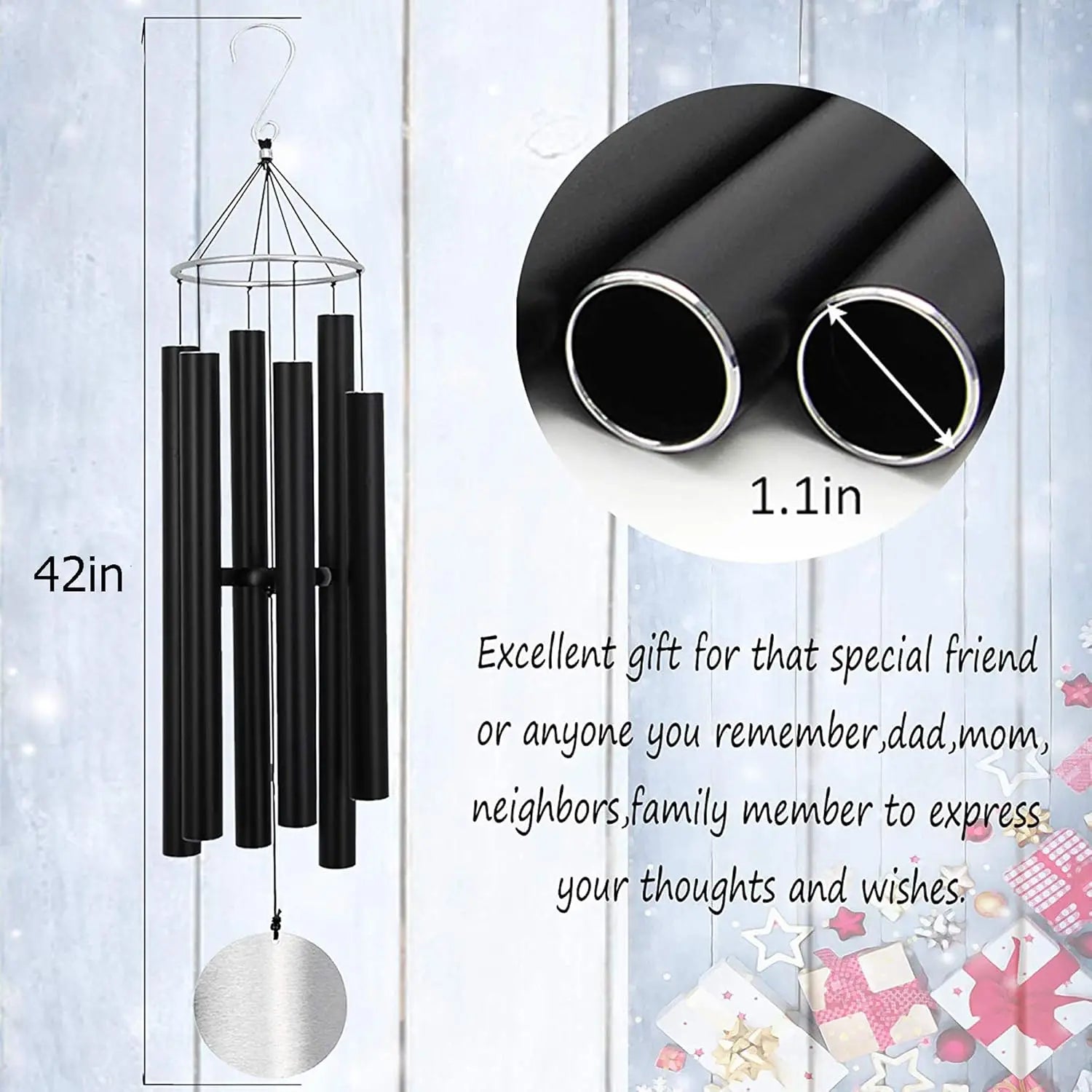 Large 42-Inch Deep Tone Wind Chimes for Outdoor Patio Garden Decor.