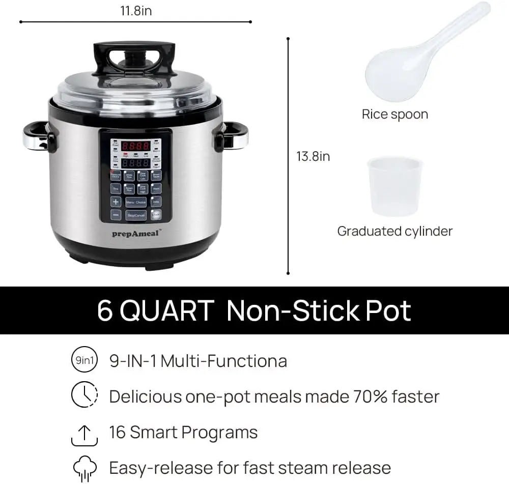 9-in-1 Electric Pressure Cooker, 6QT Multi-Functional Pot with Non-Stick Coating for Fast Cooking