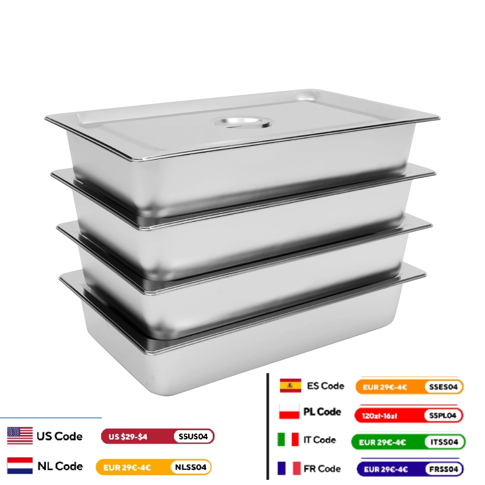 4 Pcs Table Pans with Lids Buffet Chafing Dishes Stainless Steel Food Container for Commercial and Personal