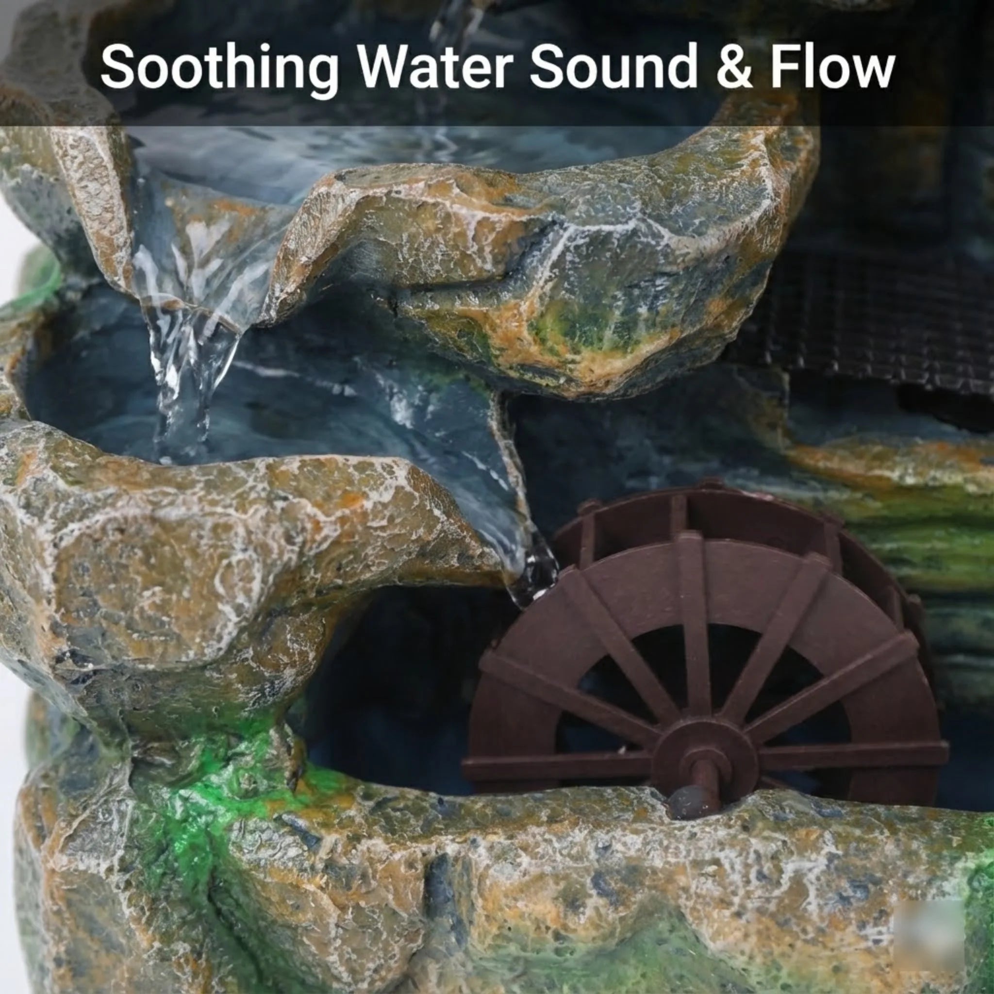 Small Rockery Waterfall with Light, Relaxing Water Sound.