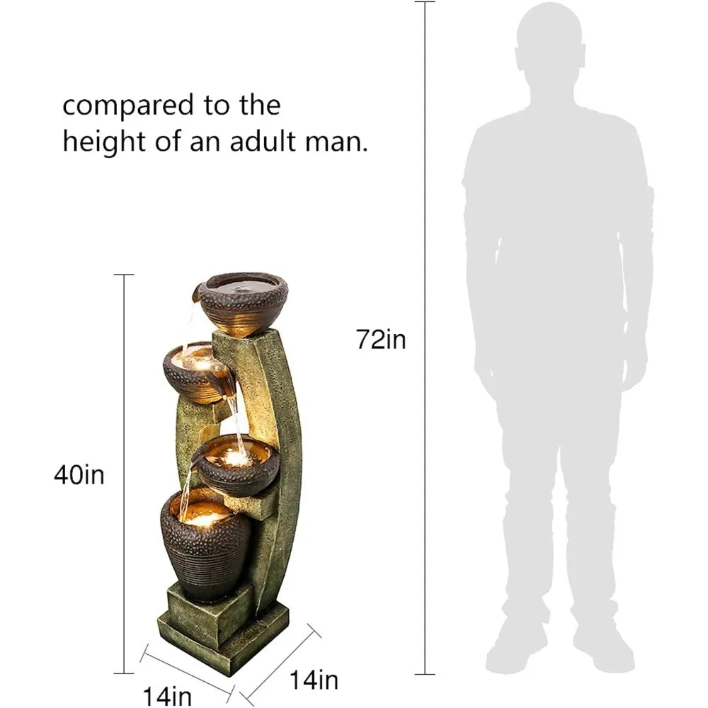 40” Outdoor Garden Fountains With Contemporary Design & led Lights.