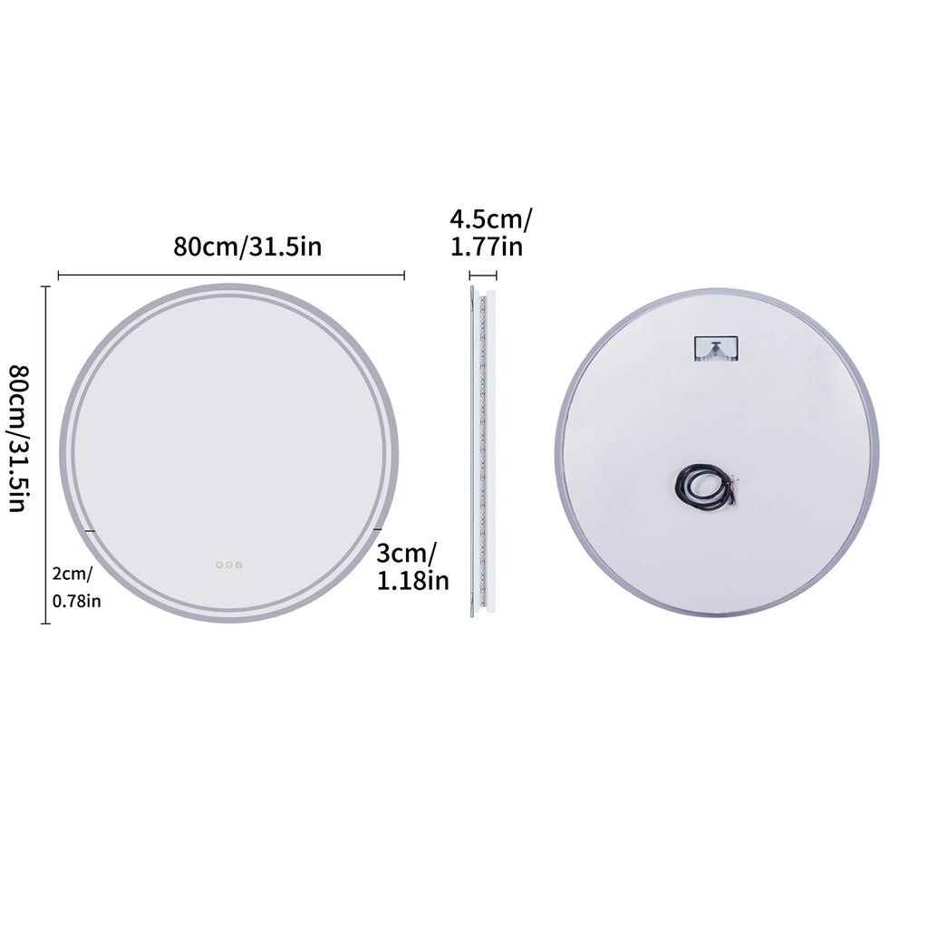 Intelligent Illuminate Big Round Mirror for Bathroom Touch Screen Dimmable Anti-fog Bathroom LED Light Mirror