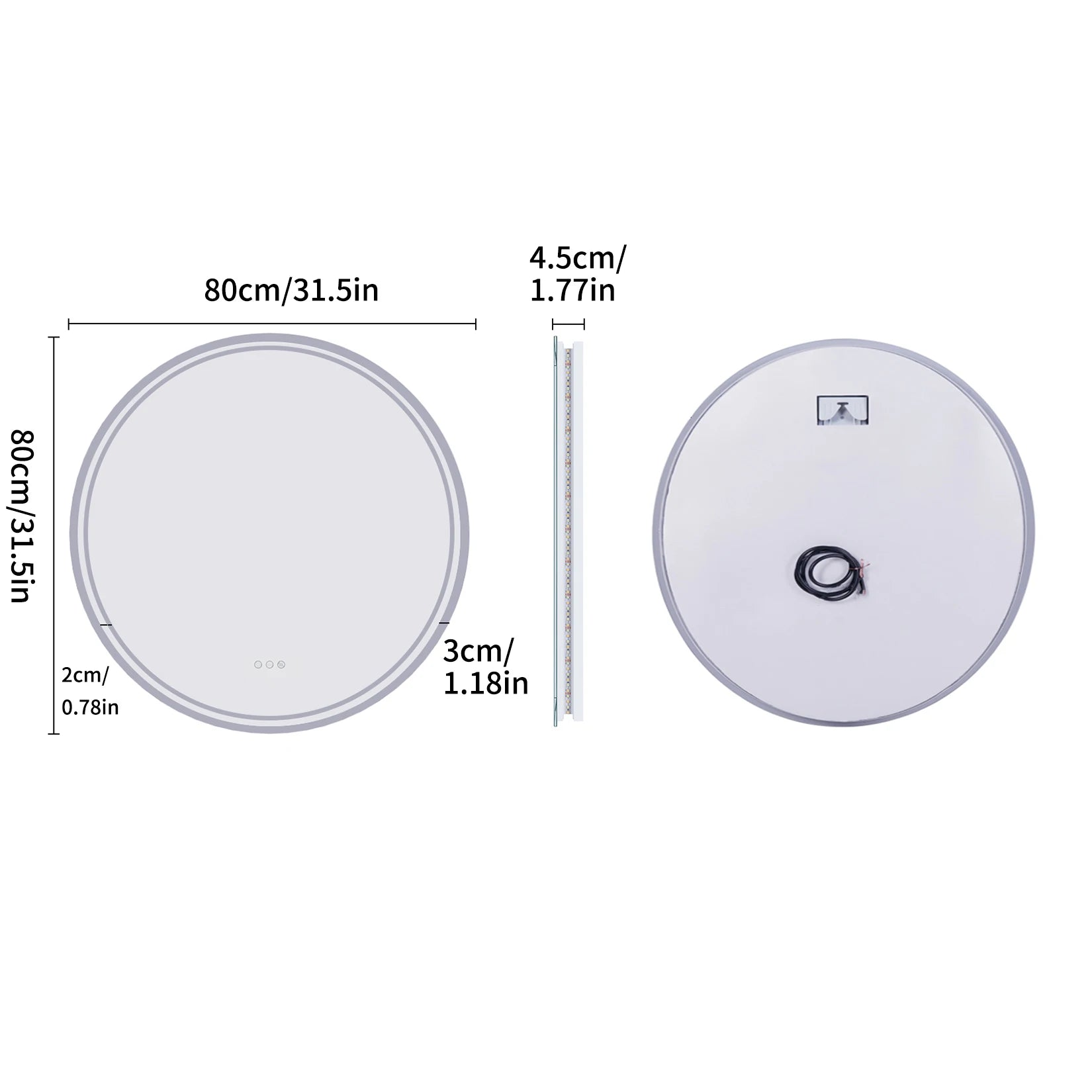 Intelligent Illuminate Big Round Mirror for Bathroom Touch Screen Dimmable Anti-fog Bathroom LED Light Mirror