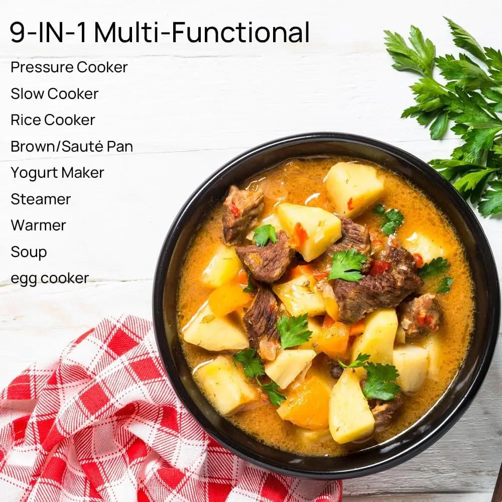9-in-1 Electric Pressure Cooker, 6QT Multi-Functional Pot with Non-Stick Coating for Fast Cooking