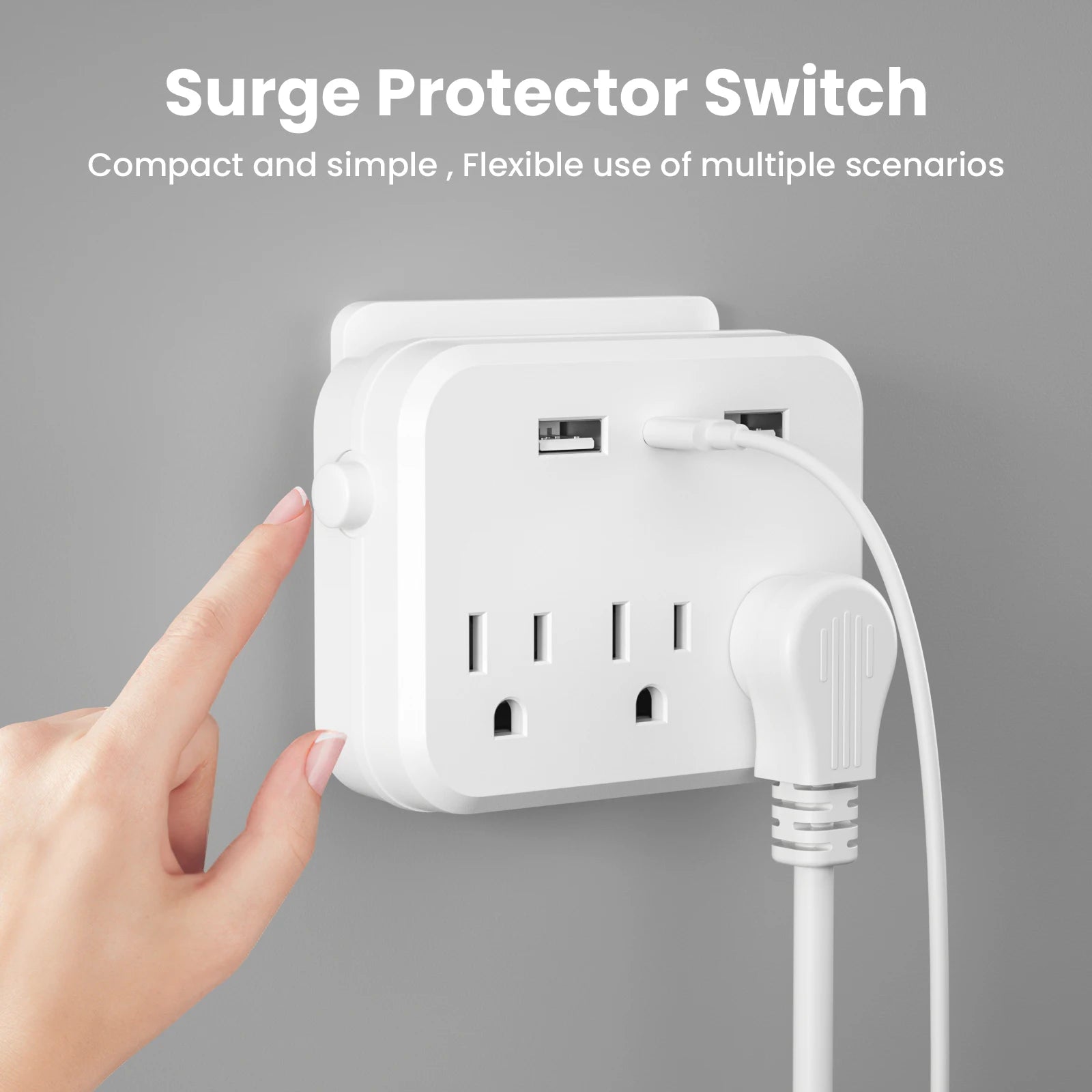 Switch with surge protector Mini Portable power strip 6-in-1 Multifunctional 3 power strip 2 USB ports 1 Type-C