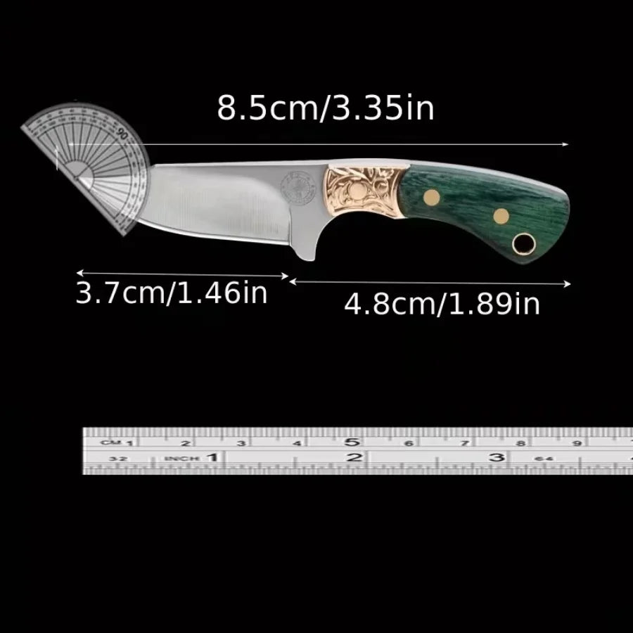 Mini Folding Knife Keychain Portable Pocket Knife Green Wood Handle Brass Decor