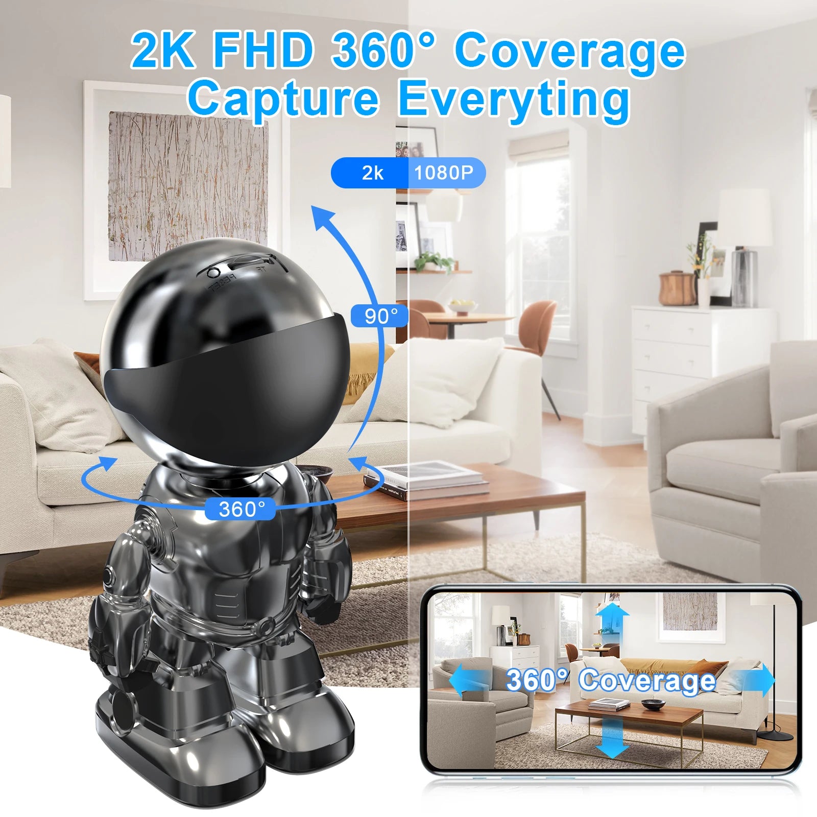 1080 HD Robot Camera Wifi 3MP Indoor Home Security Camera Night Vision Two Way Audio Auto Tracking Indoor Baby Monitor