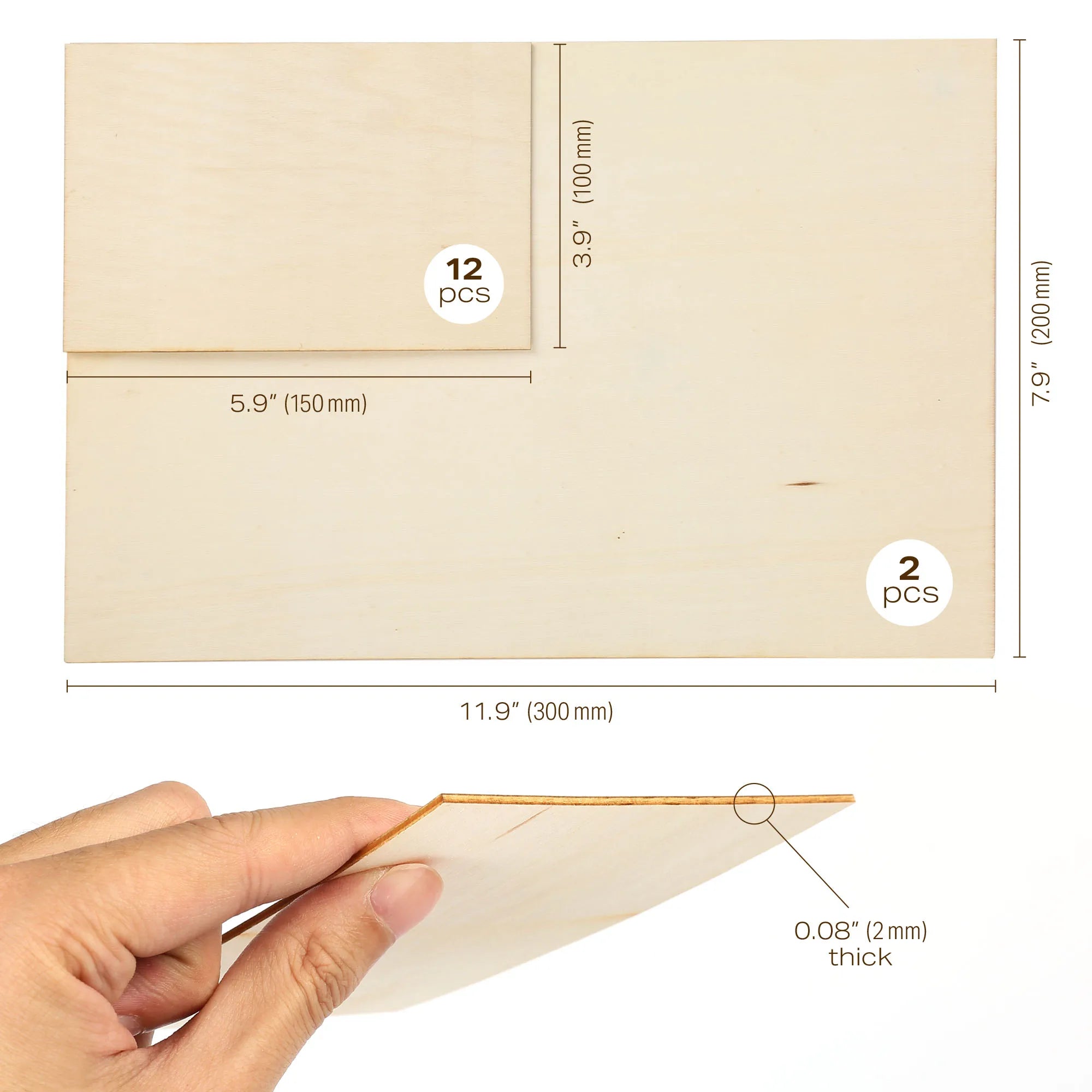 14pc Blank Plywood Unfinished Basswood Sheets for For Craft DIY.