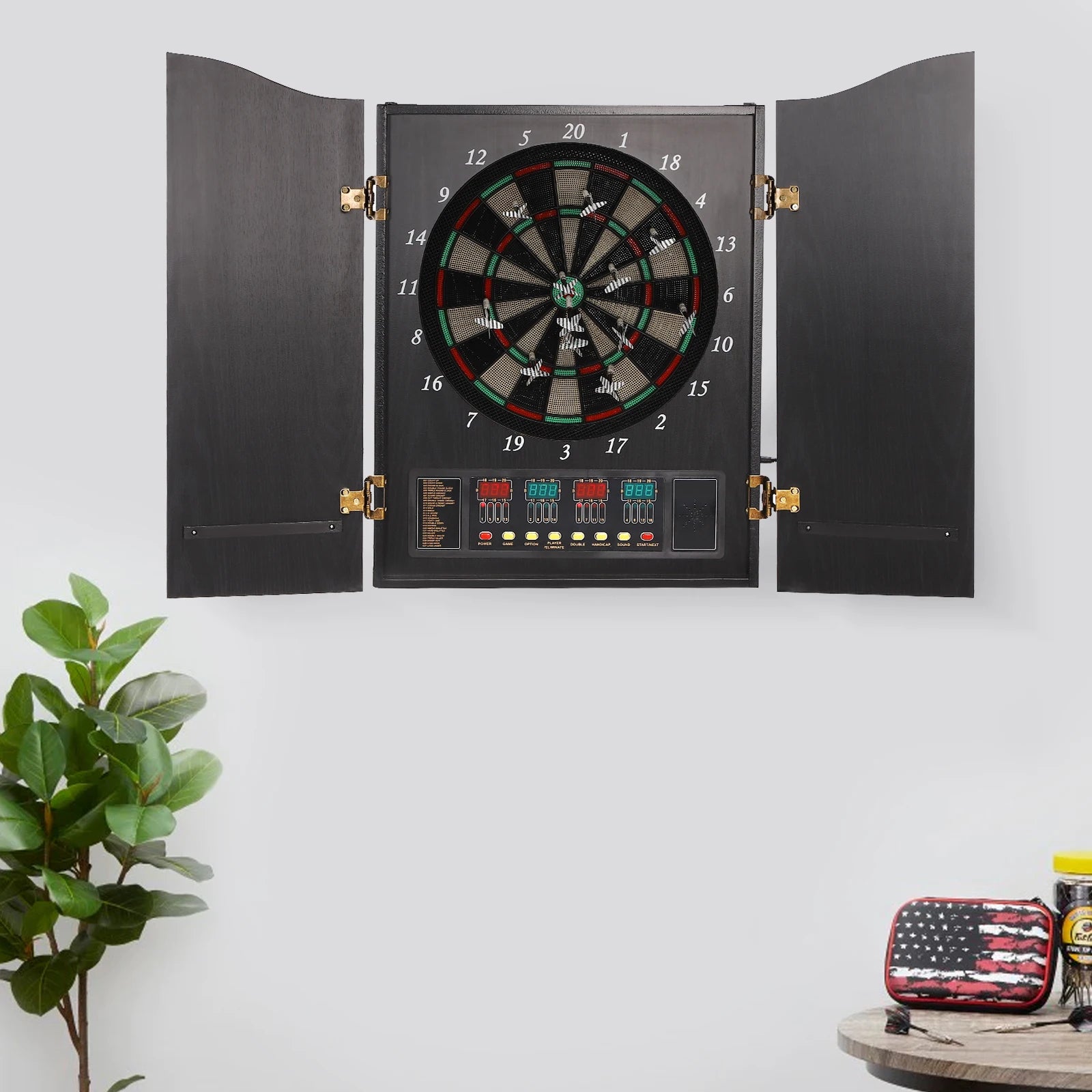 Electronic Dart Board Set with 4 LED Displays Voice Prompts 12 Darts for Home/Office/Party Game 16 Players & 243 Games CB05E