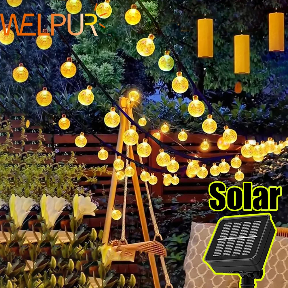 Solar String Lights Outdoor Bubble Ball Lighting String 8 LIghting Modes for Garden.
