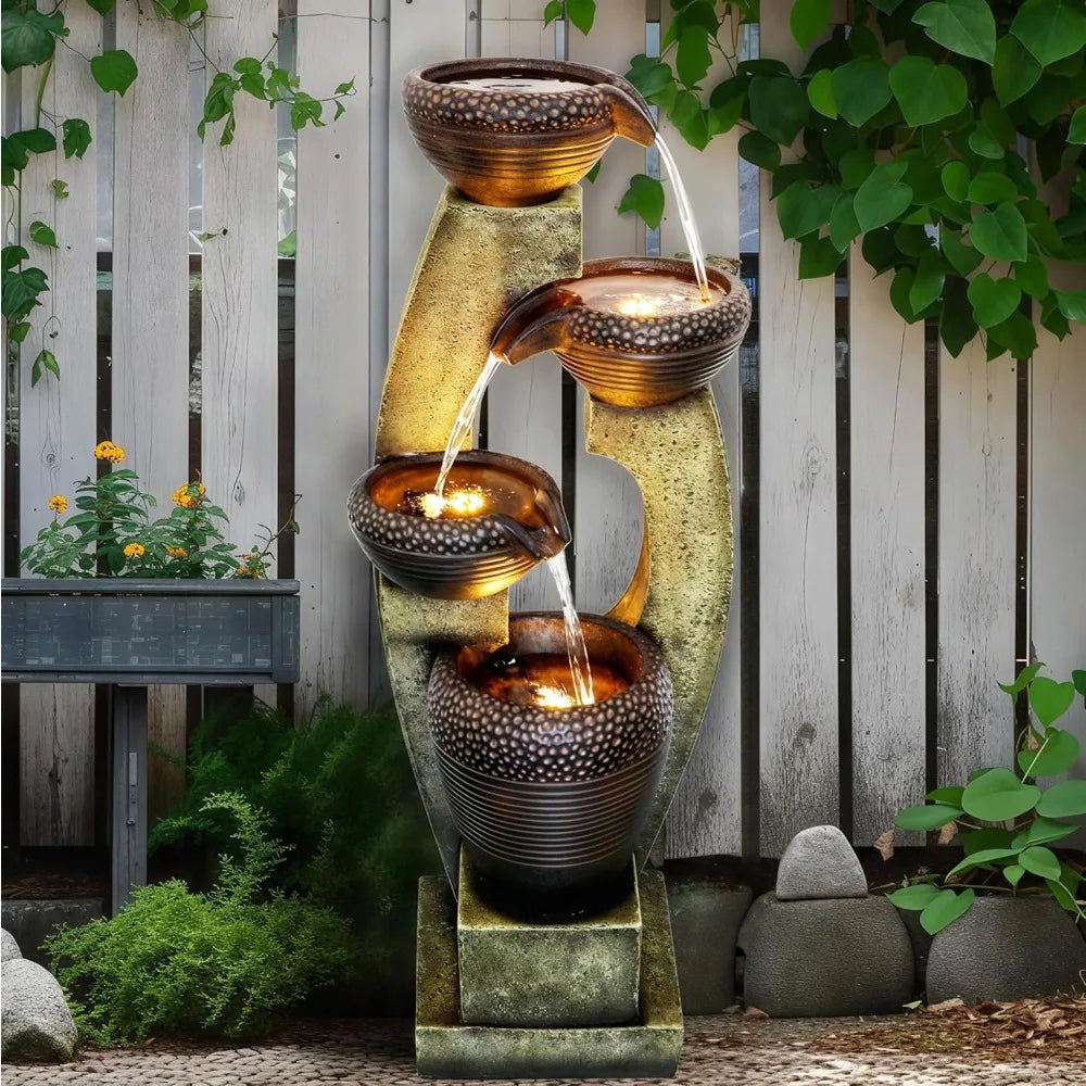 40” Outdoor Garden Fountains With Contemporary Design & led Lights.