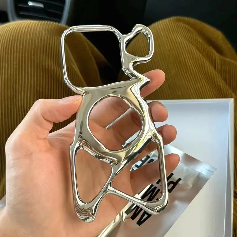 Hollow Electroplated Silver Magnetic Phone Case.