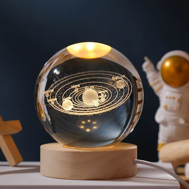 6/8cm 3D Crystal Ball Planet Night Light Laser Engraved Solar System.