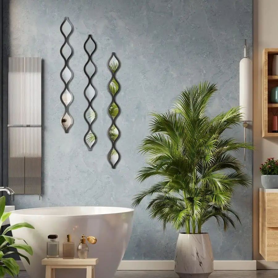 Home Mirror, 3 Pcs Acrylic Teardrop Wall Decor, Boho Vintage Mirror for Living Room, Bathroom, Bedroom, 4 x 35.43 inches, Black