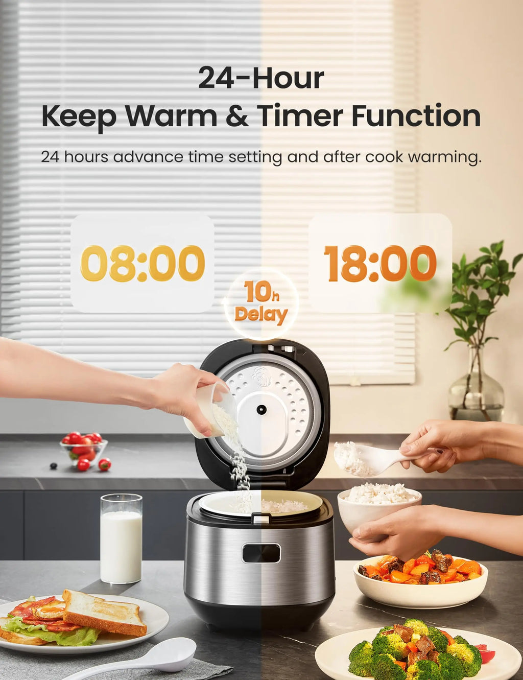3. 9-in-1 Compact Rice Cooker with Fuzzy Logic - 8 Cup Fast Cooker for Rice, Grains & Steam, Ideal for Dorms
