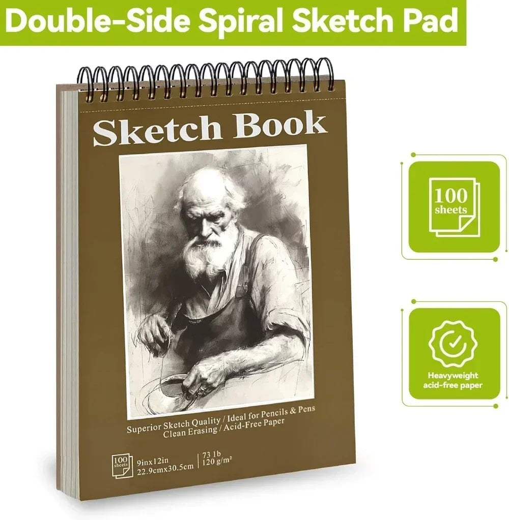 Sketchbook - 9"x12" spiral bound drawing board, 1 pack of 100 sheets, acid-free paper - sketchbook drawing