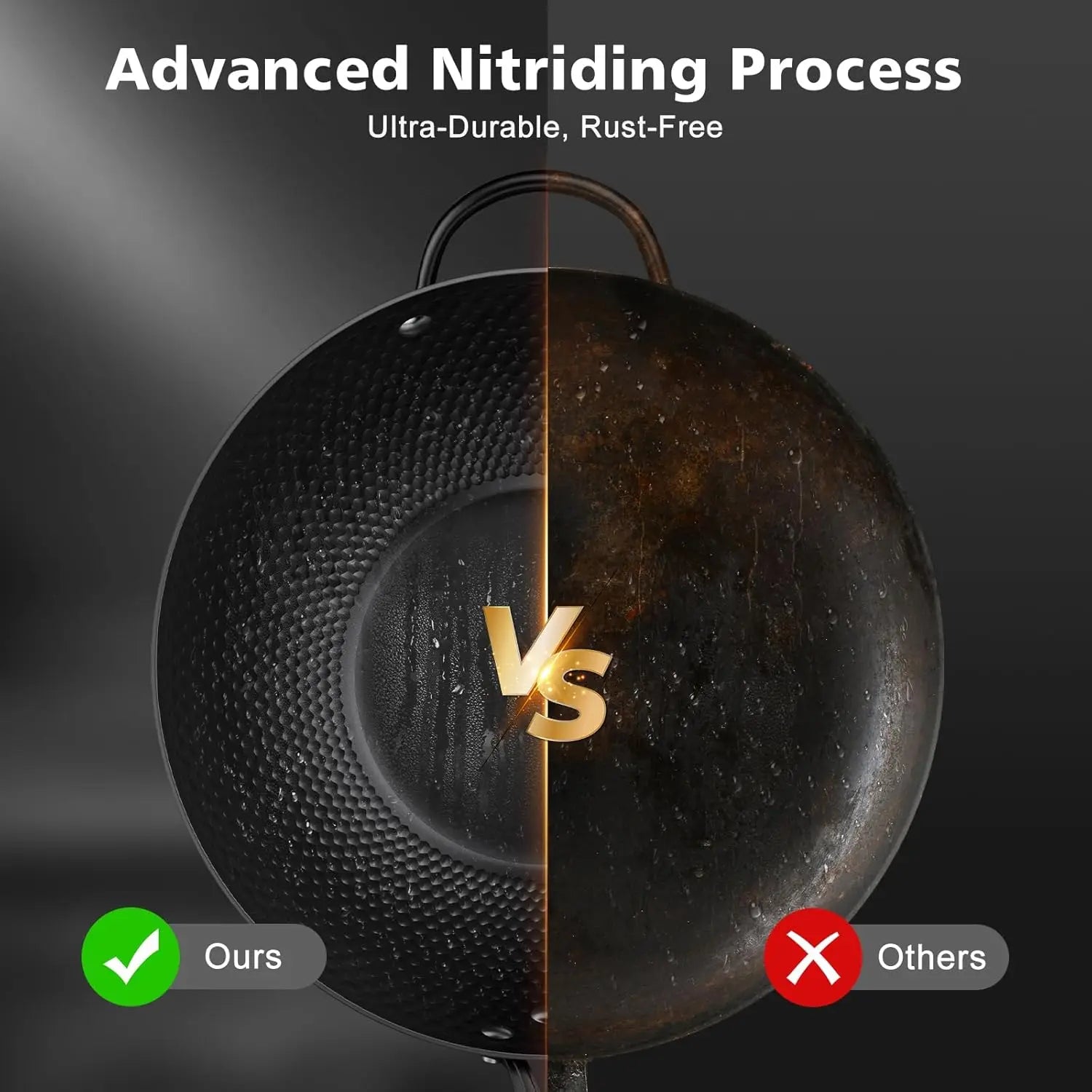 13-Inch Carbon Steel Wok Pan with Glass Lid, Nonstick for All Stoves Including Induction