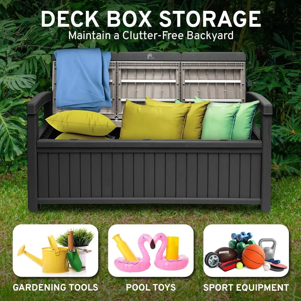 3 Seat Outdoor Storage Bench - 90 Gallon Capacity.
