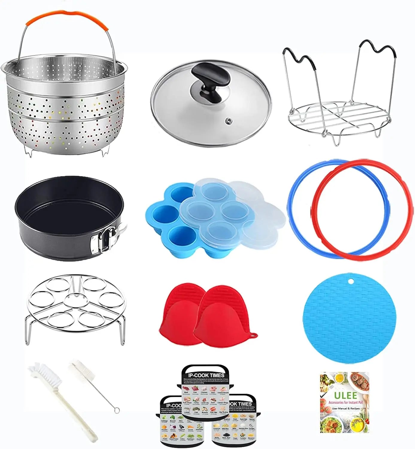 8 Quart Pressure Cooker Accessories Set - Steamer Basket, Glass Lid, Silicone Rings & More for Cooking