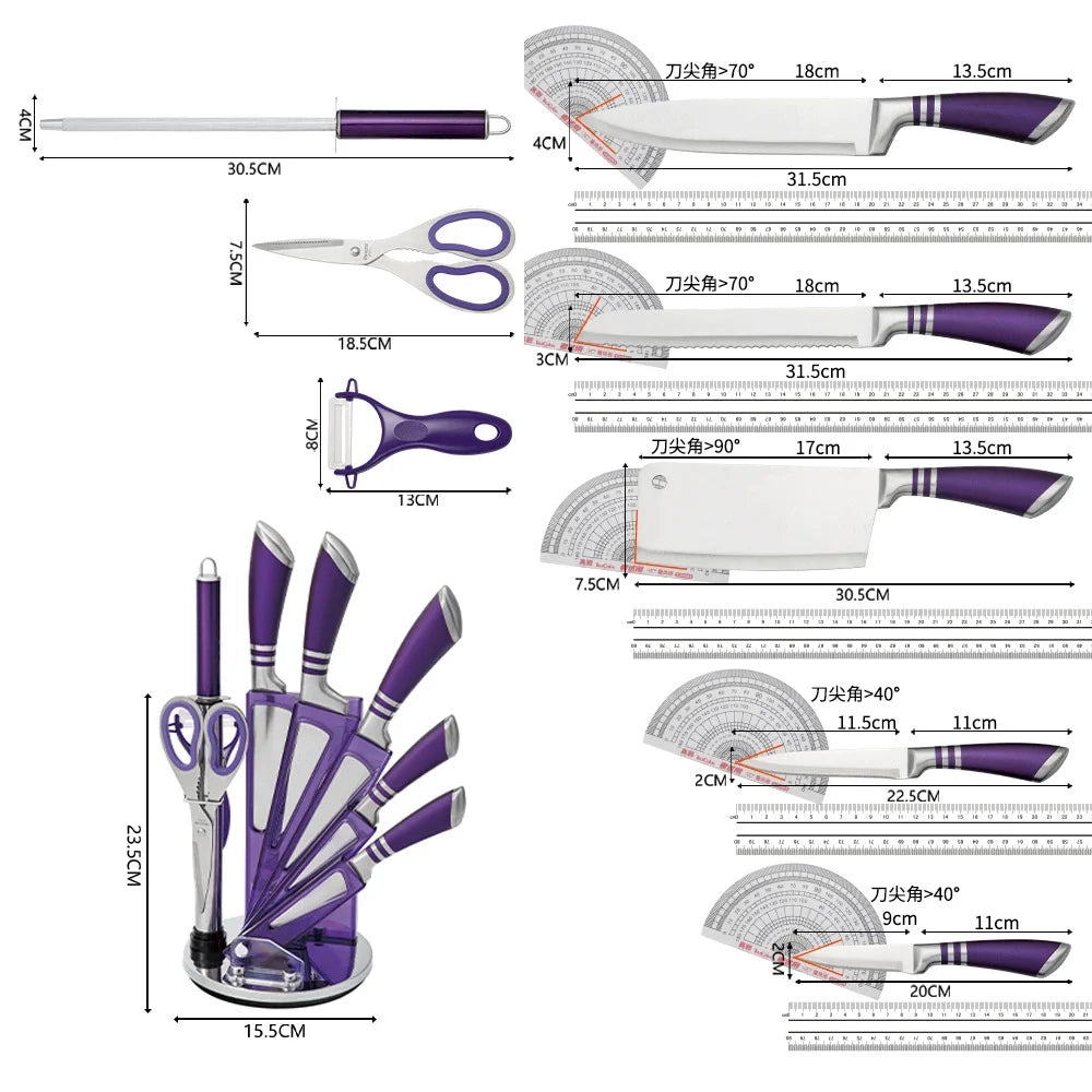 Super-Sharp Stainless Steel 9pcs Chef's Knife with Hollow Handles,Professional Kitchen Knife Set For Home Christmas Gifts