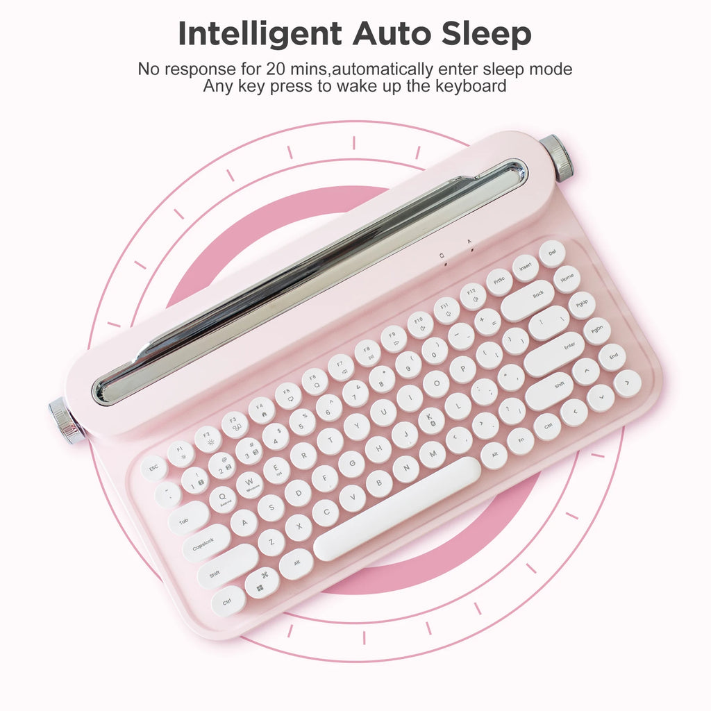 Retro Typewriter Aesthetic Keyboard, 75% Compact Wireless Keyboard with Integrated Stand for Multi-Device
