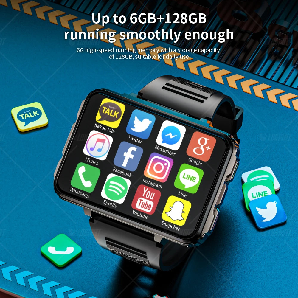 Android Watch Phone Square Big Screen Wifi 4G Calls Smartwatches Dual Camera with Flashlight Gaming Watch