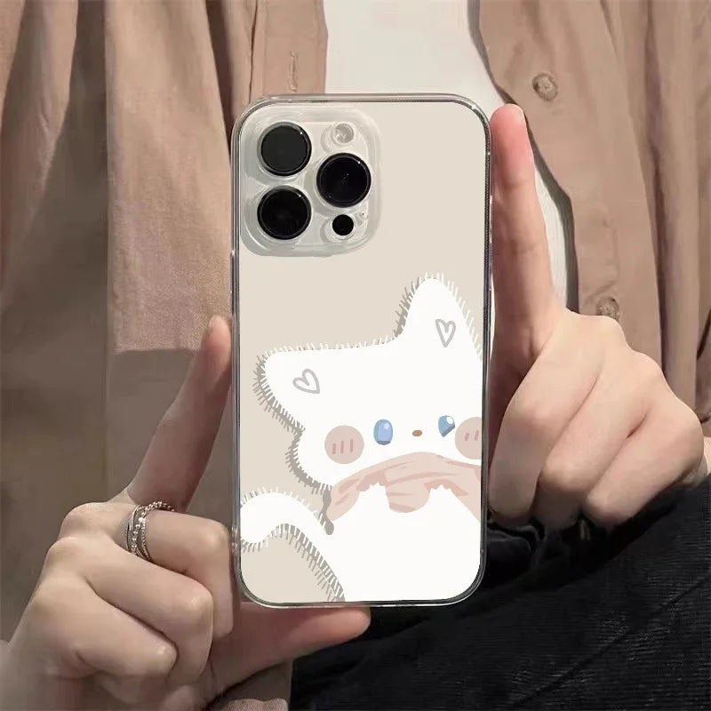 Cartoon Black White Cat Clear Cover.